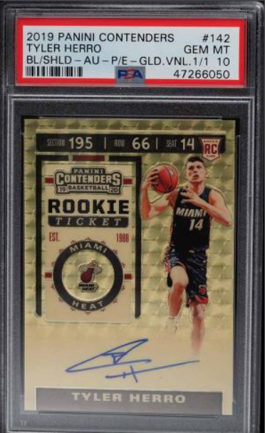 2019 Panini Contenders Gold Vinyl Tyler Herro Rookie Rc Auto 1/1