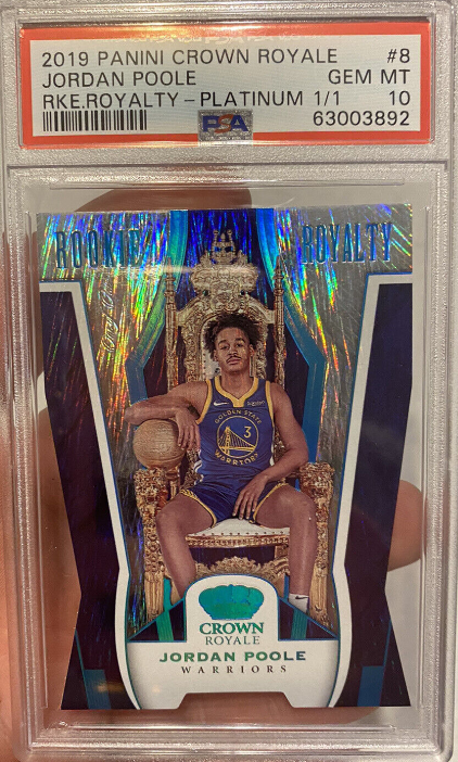 2019 Panini Crown Royale Jordan Poole Rookie Royaly Platinum 1/1