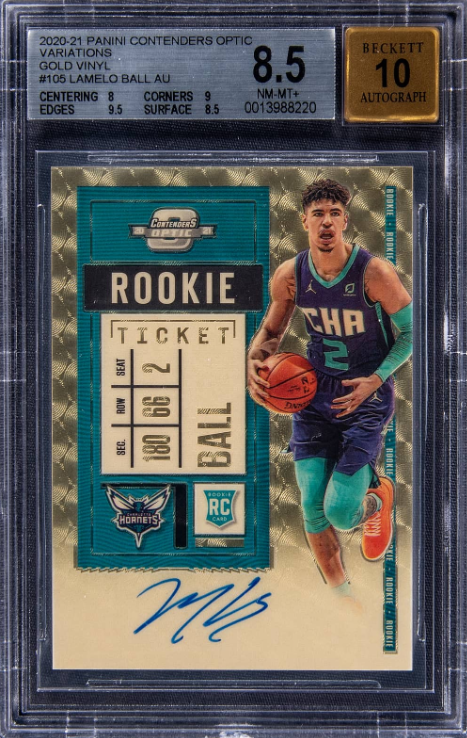 2020-21 Panini Contenders Optic Rookie Ticket Autographs Variations Gold Vinyl LaMelo Ball Signed Rookie Card