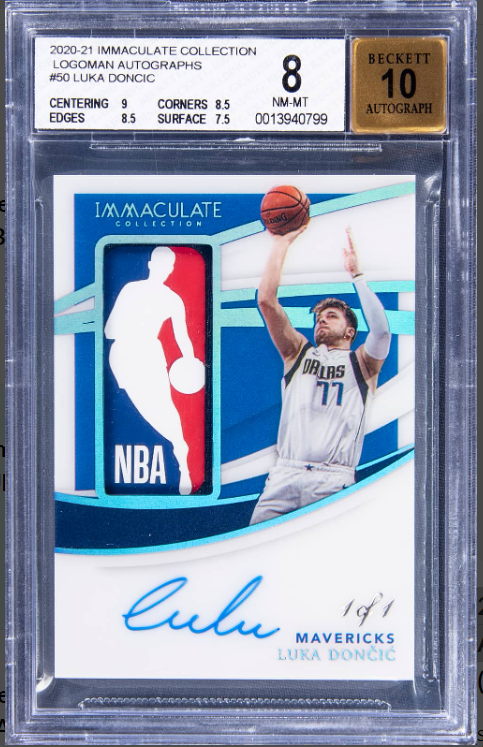 2020-21 Panini Immaculate Collection Logoman Autographs Luka Doncic Signed Logoman Patch Card