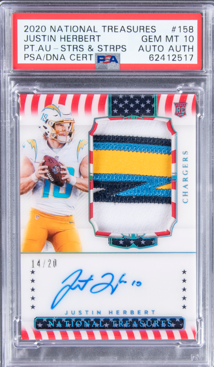 2020 National Treasures Stars & Stripes Patch Autographs Justin Herbert Signed Patch Rookie Card 