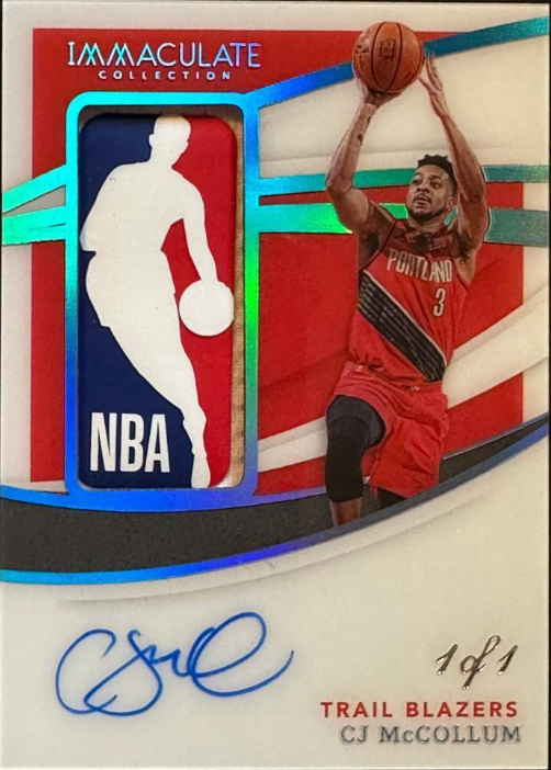 2020 Panini Immaculate Collection CJ McCollum 1/1 Auto NBA Logoman Patch 