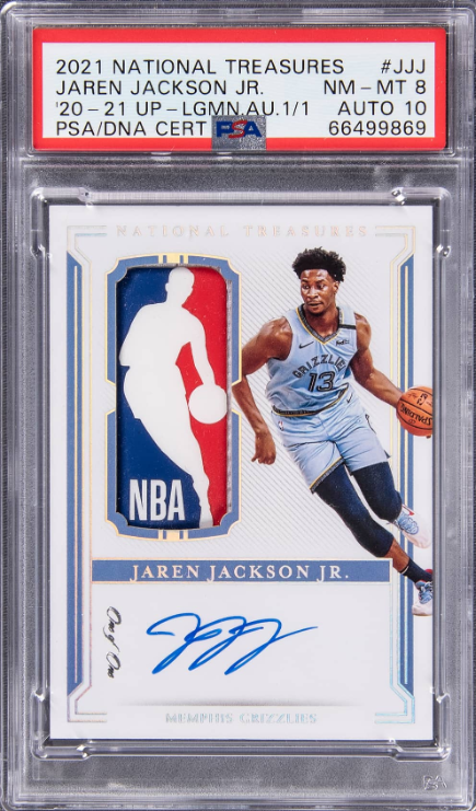 2021-22 Panini National Treasures Logoman Autographs Jaren Jackson Jr. Signed Patch Card