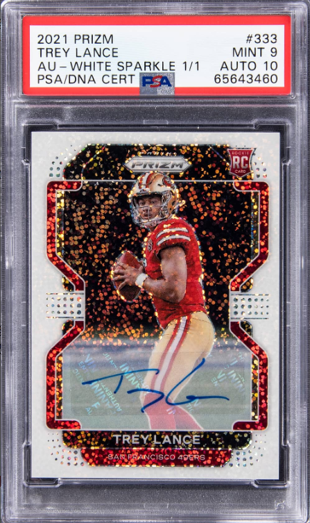 2021 Panini Prizm Rookie Autographs White Sparkle Prizm Trey Lance Signed Rookie Card 