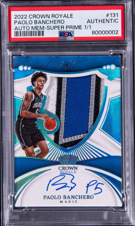 2022-23 Panini Crown Royale Rookie Silhouettes Autograph Memorabilia Super Prime Paolo Banchero Signed Patch Rookie Card