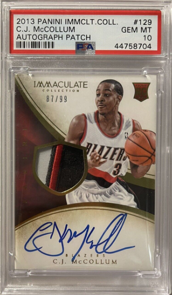 C.J. CJ McCollum 2013 Panini Immaculate Rookie RC Patch Auto