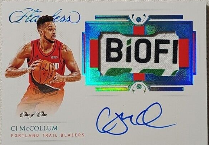 CJ McCollum 2020-21 Panini Flawless Game-Used Patch on Card Auto