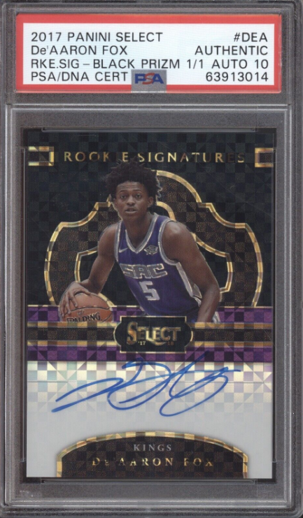 De’Aaron Fox 2017 Panini Select Rookie Black Prizm Auto 1/1 Rc