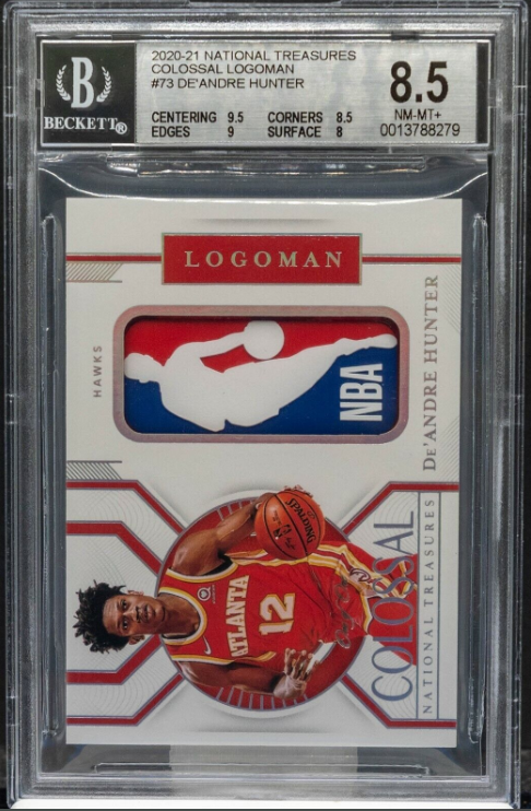 De'Andre Hunter 2020-21 National Treasures Colossal Logoman GU PATCH 1/1