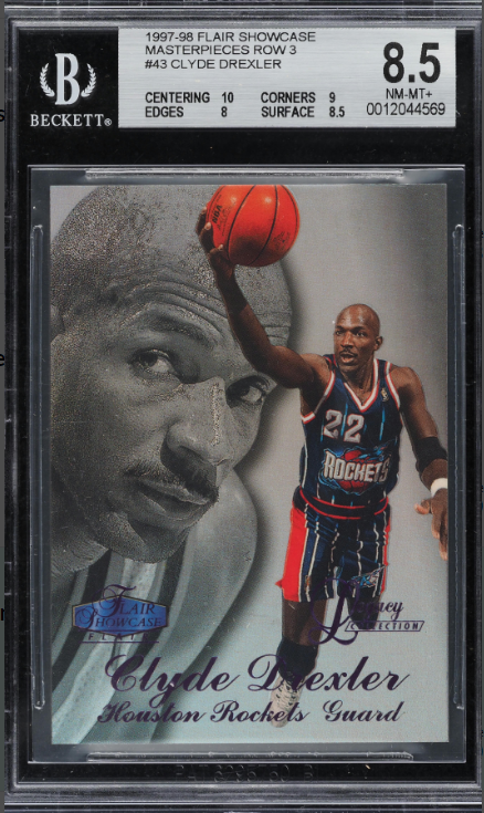 1997 Flair Showcase Masterpieces Row 3 Clyde Drexler 1/1 Rookie Card