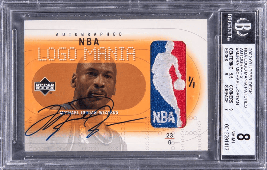 2002-03 Upper Deck NBA Logo Mania Patches Autographs Michael Jordan Signed Logoman Game Used Patch Card