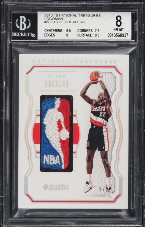 2015 National Treasures Clyde Drexler NBA Logoman Patch Kookie Auto