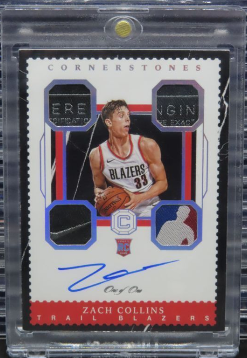 2017-18 Cornerstones Zach Collins Black Rookie Logo Patch Auto RC