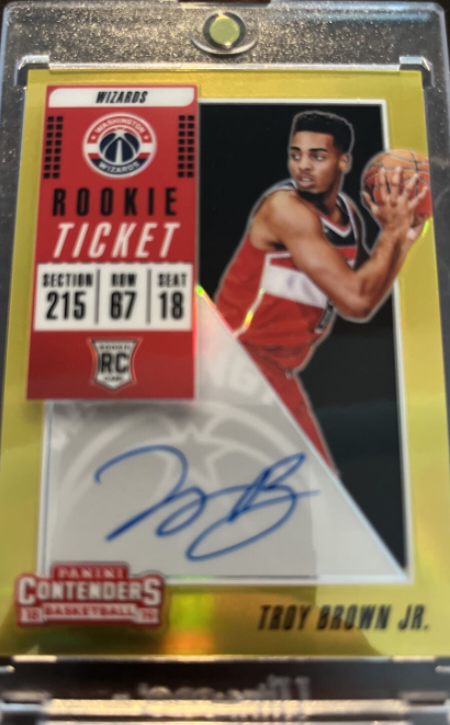 2018-19 Panini Contenders Optic Troy Brown Jr. Gold Prizm Rookie Ticket Auto