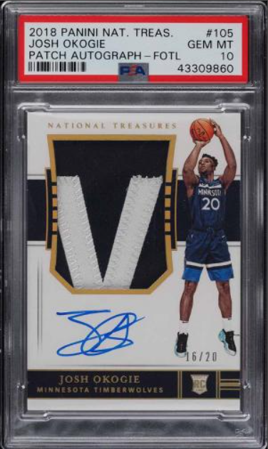 2018 National Treasures Fotl Josh Okogie Rookie Rc Patch Auto