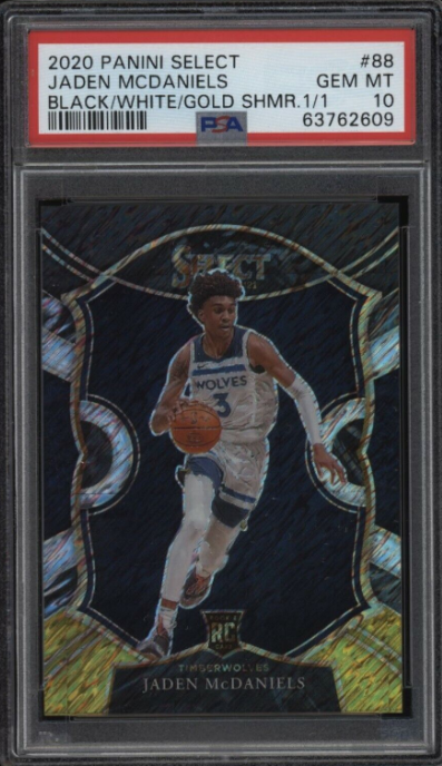 2020-21 Jaden McDaniels Panini Select Black White Gold Prizm Rookie 1/1