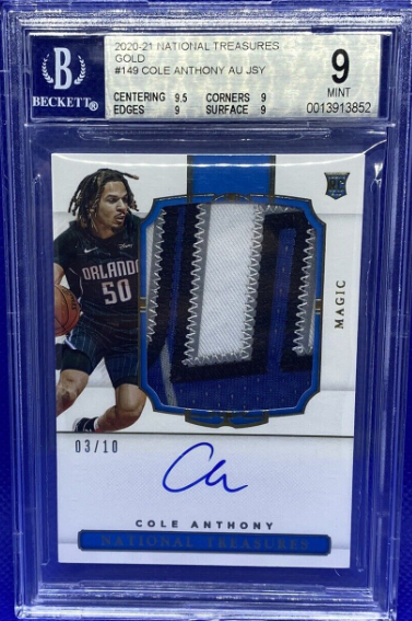 2020-21 National Treasures Cole Anthony GOLD 5 Color Rookie Patch Auto