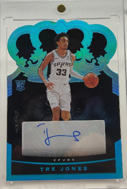 2020-21 Panini Crown Royale Tre Jones Spurs Crown Autographs RC Platinum 1/1