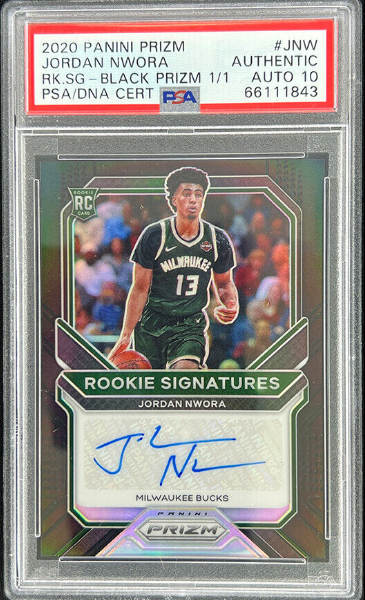 2020-21 Prizm Jordan Nwora 1/1 Black Rookie Signatures PSA Authentic Auto