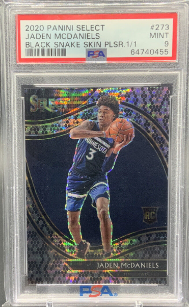 2020-21 Select Jaden McDaniels Courtside Black Snake Skin Prizm 1/1 RC