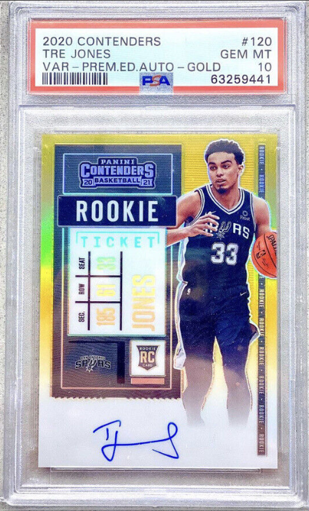 Tre Jones 2020-21 Panini Contenders Gold Auto Rookie Card