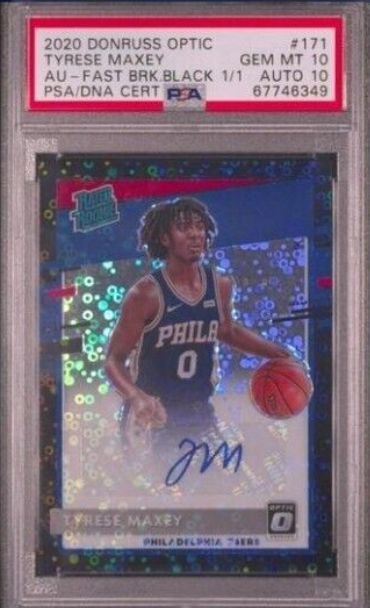 Tyrese Maxey 2020-21 Optic 1/1 Black Prizm Disco Rookie Auto One of One