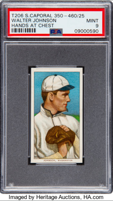 1909-11 T206 Sweet Caporal 350-460/25 Walter Johnson (Hands at Chest) Rookie Card