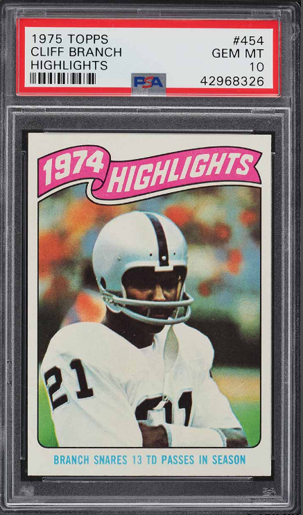 1975 Topps Football Cliff Branch Highlights Rookie Card