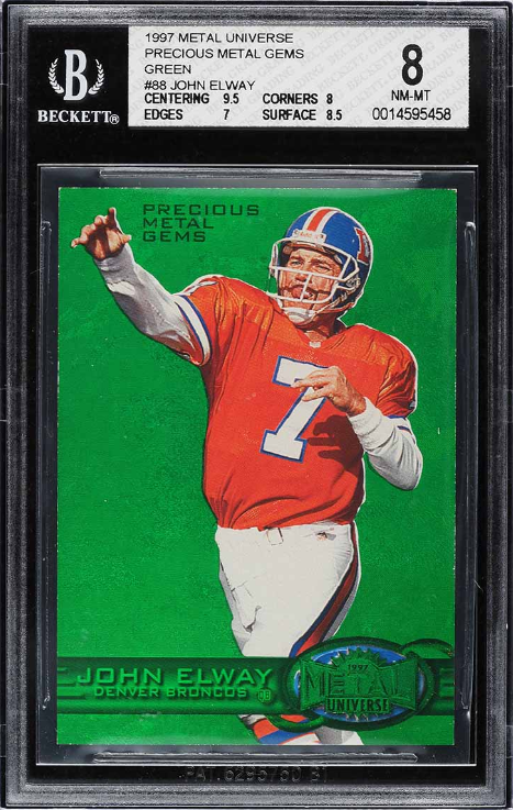 1997 Metal Universe Precious Metal Gems John Elway Pmg Green Rookie Card