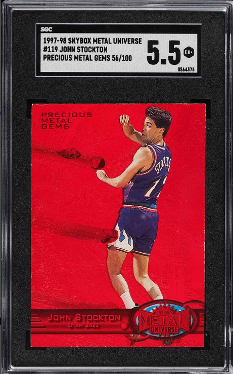 1997 Metal Universe Precious Metal Gems PMG Red John Stockton Rookie Card