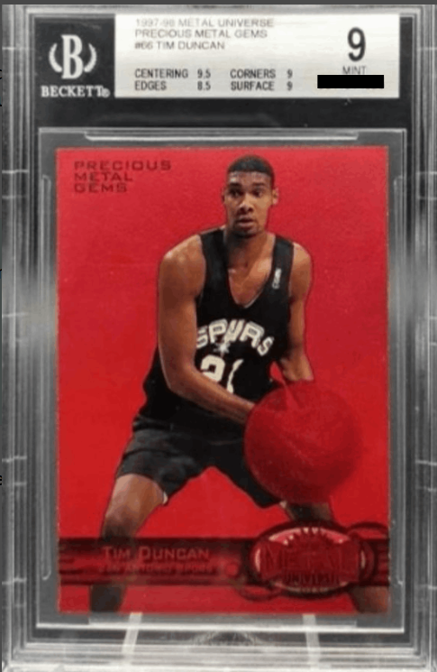 11 Most Valuable Tim Duncan Basketball Cards   1997 Metal Universe Tim Duncan Precious Metal Gems PMG Red Rookie Card 