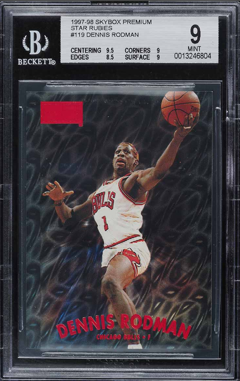 1997 Skybox Premium Star Rubies Dennis Rodman Rookie Card