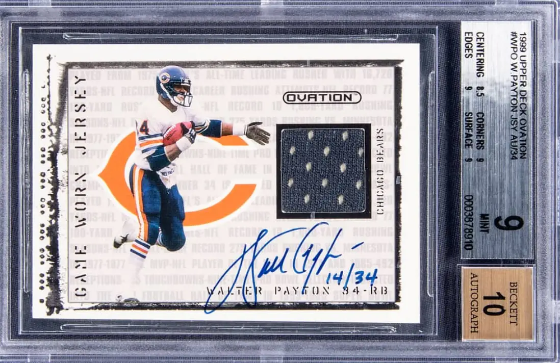 1999 Upper Deck Ovation Walter Payton Signed Jersey Card Rookie Card