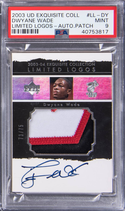 2003-04 UD Exquisite Collection Limited Logos Autograph Patch Dwyane Wade Signed Game Used Patch Rookie Card