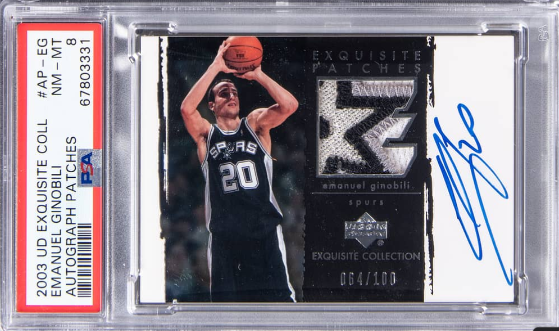 2003-04 Upper Deck Exquisite Collection Autograph Patches Manu Ginobili Signed Game-Used Patch Card