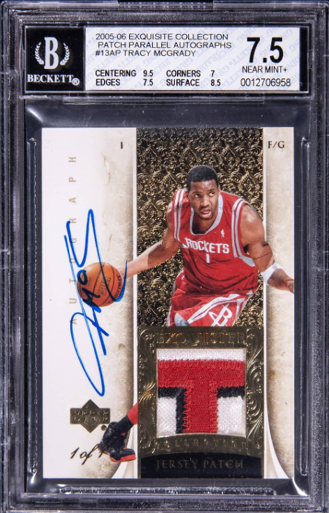 2005-06 Upper Deck Exquisite Collection Patch Parallel Autographs Tracy McGrady Signed Game-Used Patch Card 