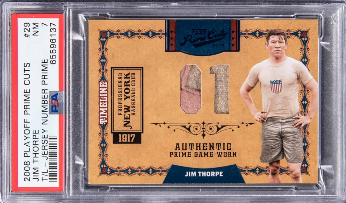 2008 Playoff Prime Cuts Timeline Jersey Number Prime Jim Thorpe Game-Worn Patch Card 