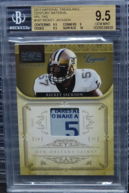 2011 National Treasures Rickey Jackson Game Used NFL Tag Patch Rookie Card