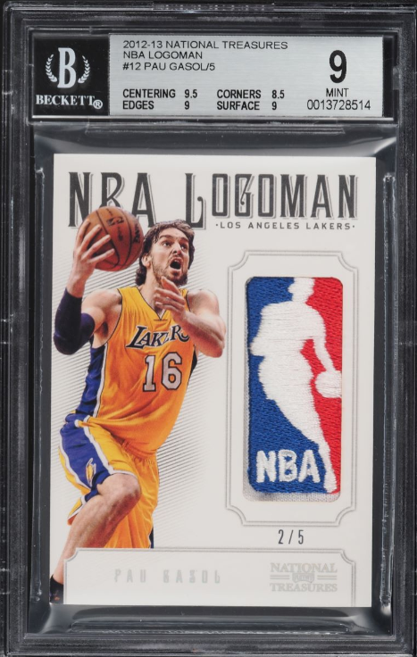 2012 National Treasures Pau Gasol NBA LOGOMAN PATCH Rookie Card