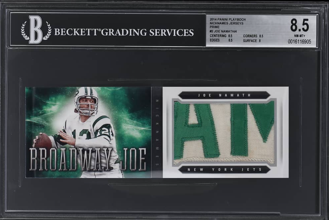 2014 Panini Playbook Nicknames Jerseys Prime Joe Namath Patch Card