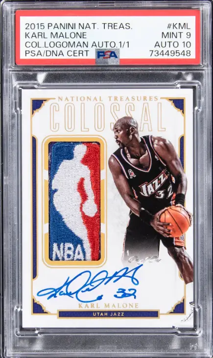 2015-16 Panini National Treasures Colossal Logoman Autographs Karl Malone Signed Patch Card 