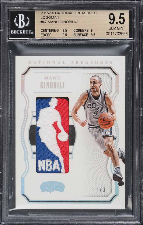 2015 National Treasures Manu Ginobili NBA Logoman Patch Rookie Card