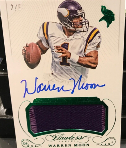 2015 Panini Flawless Emerald On Card Autograph Jersey Vikings Warren Moon Rookie Card