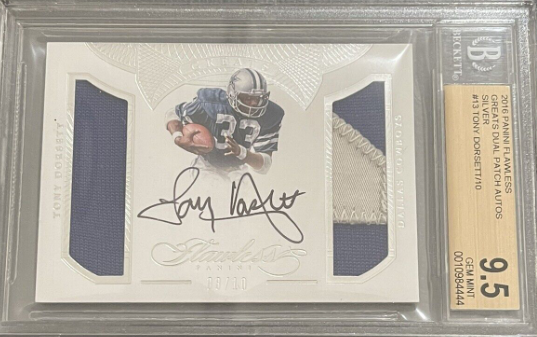 2016 Panini flawless Tony Dorsett Greats Dual Patch Auto Rookie Card