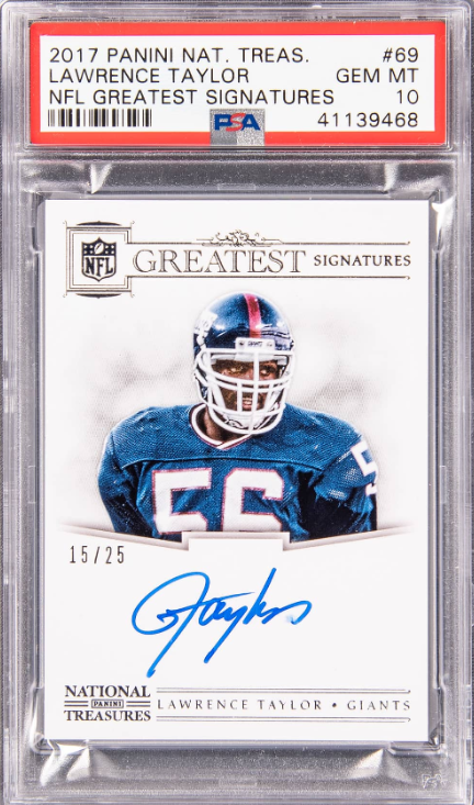 2017 Panini National Treasures NFL Greatest Signatures Lawrence Taylor Signed Card Rookie 