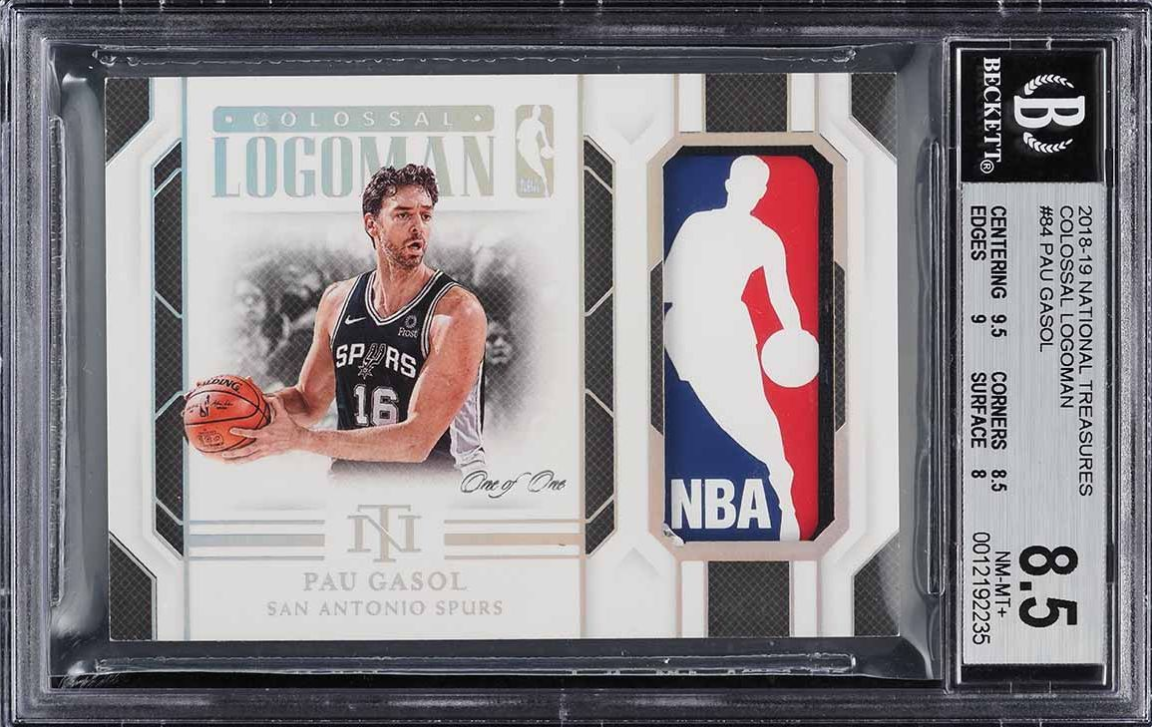 2018 National Treasures Colossal Pau Gasol LOGOMAN PATCH 1/1 Rookie Card