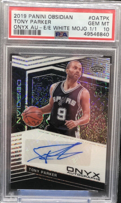 2019 Panini Obsidian Electric Etch Onyx White Mojo Tony Parker Auto