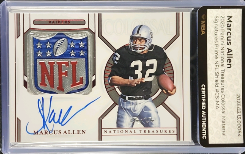 2020 National Treasures Colossal Marcus Allen NFL Shield Patch Auto 1/1 Rookie Card