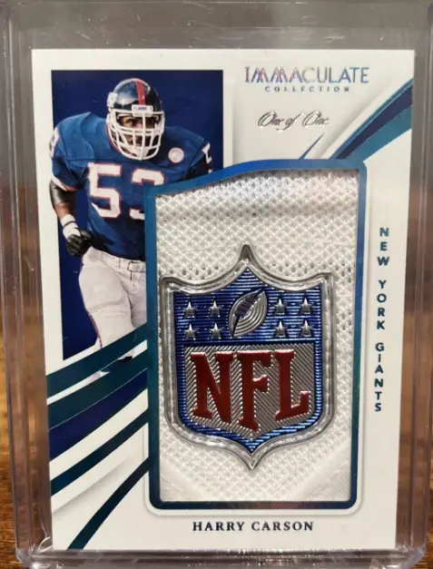 2021 Panini Immaculate Hall of Fame Player Worn NFL Shield Harry Carson True 1/1 Rookie Card