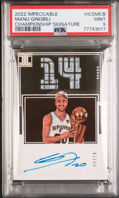 2022-23 Impeccable Manu Ginobili Impeccable Championship On Card Auto